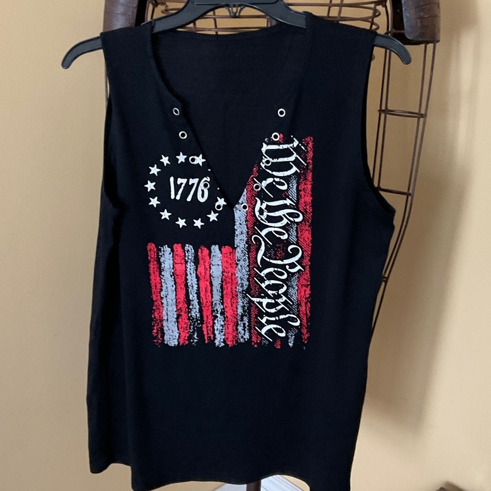 Black Sleeveless Top with Patriotic Design